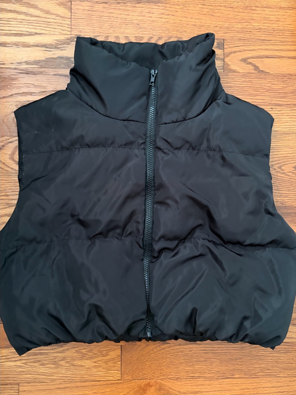SHEIN Black Quilted Sleeveless Puffer Vest with High Collar (cropped)